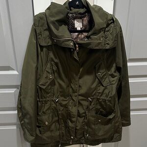 Like New!  Dark Green Lightweight Jacket with gold accents and adjustable waist